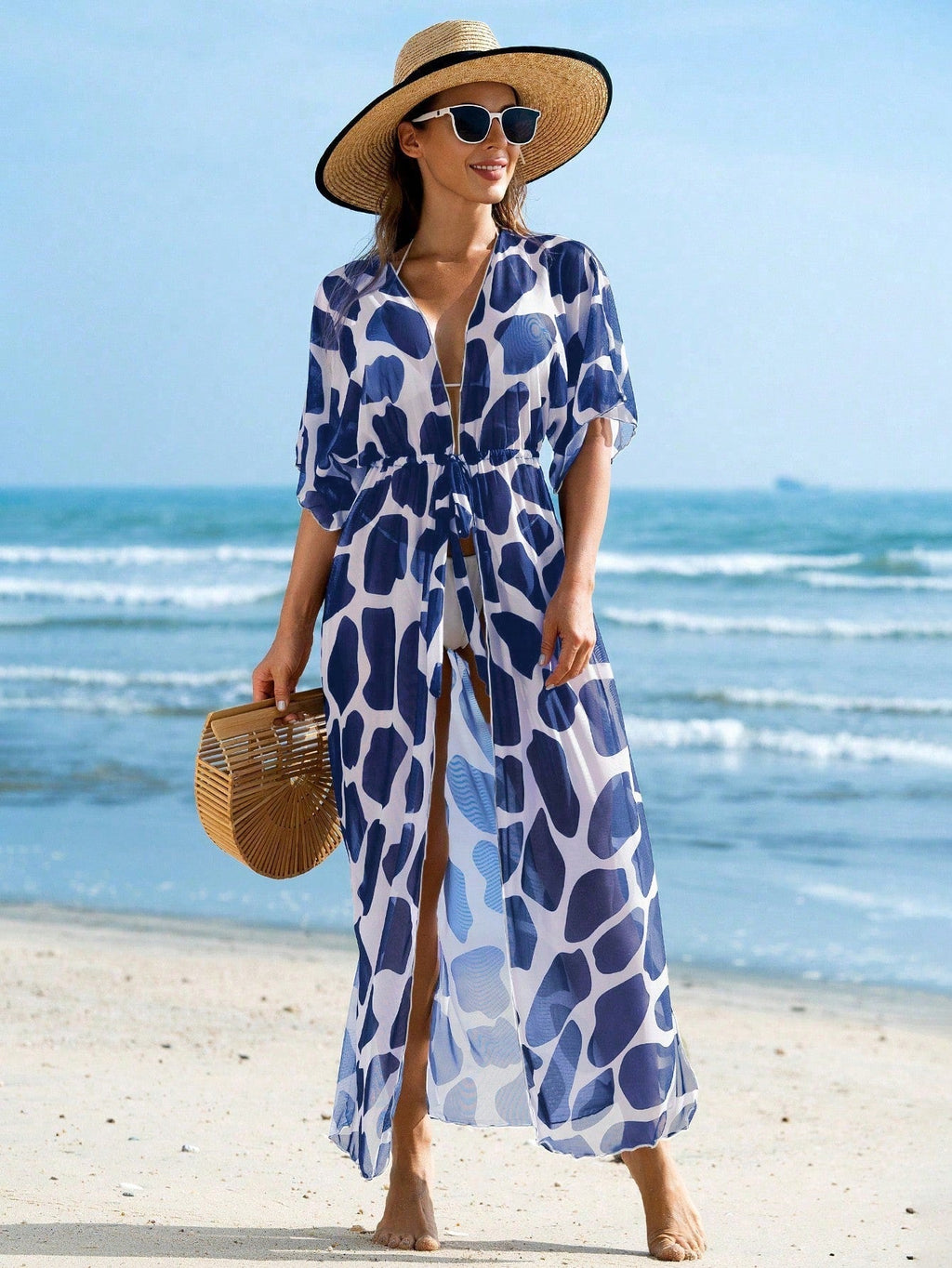 Saída de Praia Kimono Estampa Animal Print Costa Selvagem com Cordão — fotografia 3 | Mar & Pérola