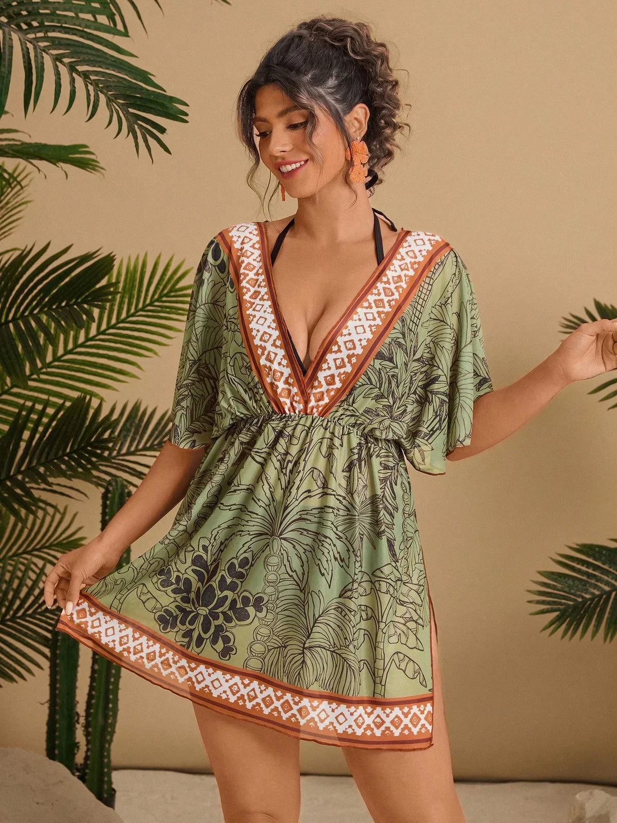 Saída de Praia Plus Size Cruzada Tie Back