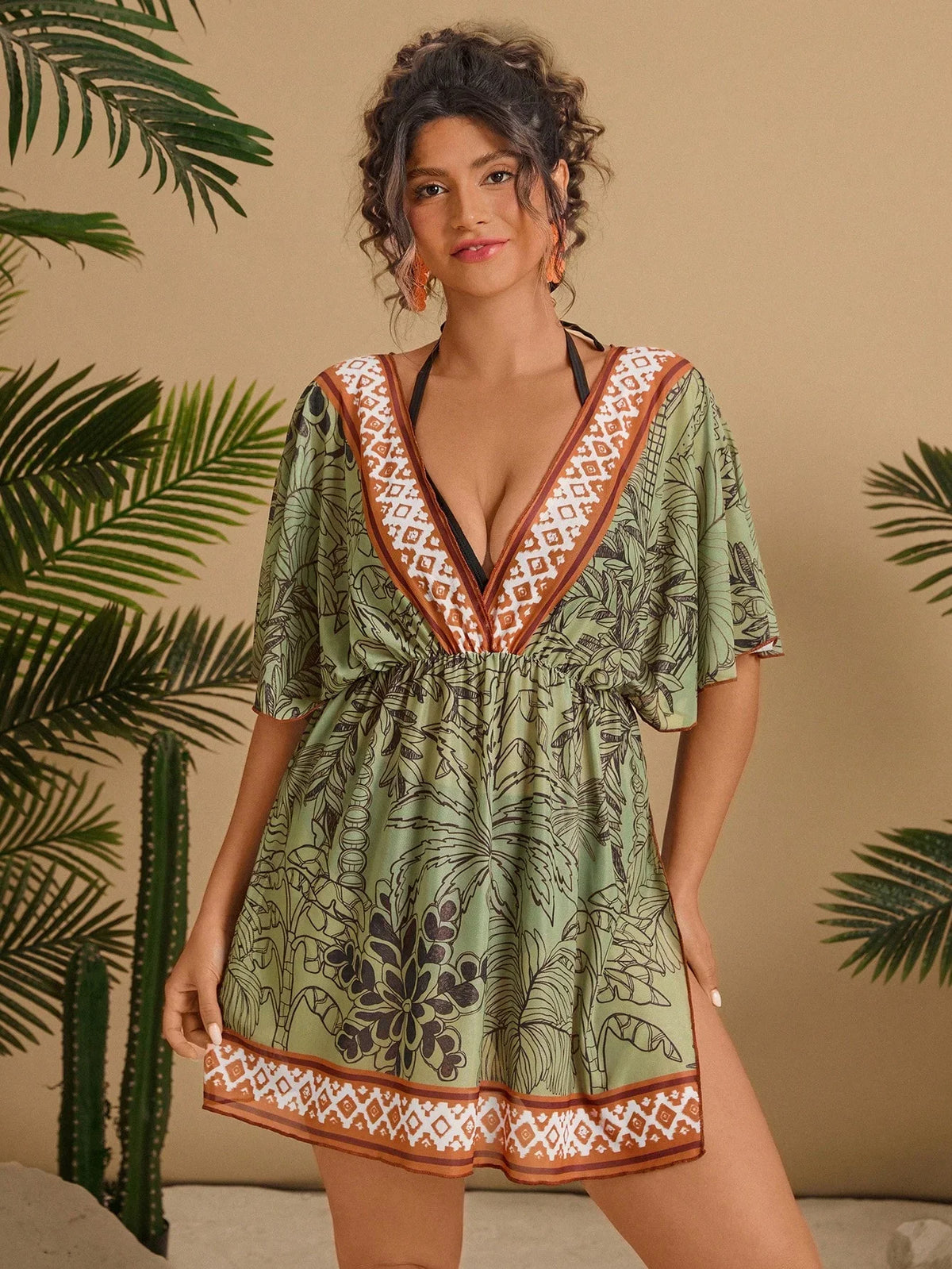 Saída de Praia Plus Size Cruzada Tie Back