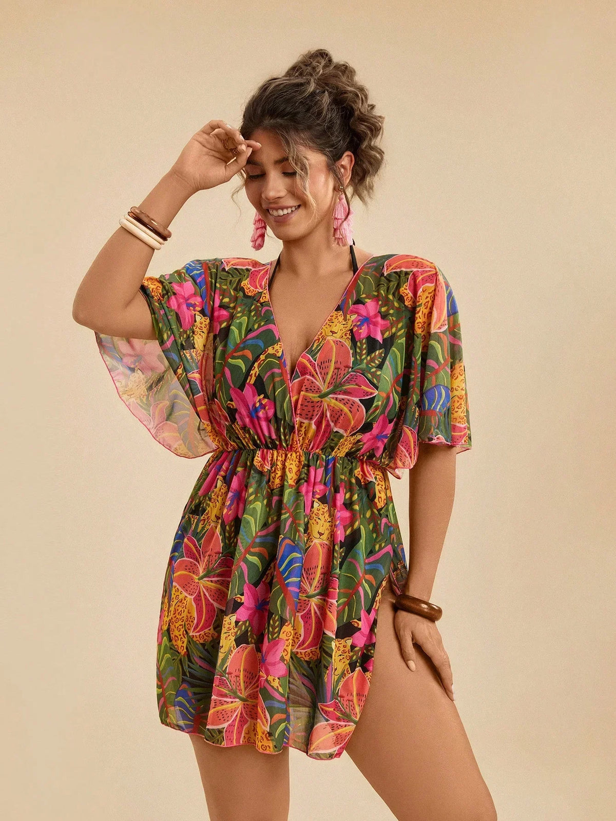 Saída de Praia Plus Size Cruzada Tie Back