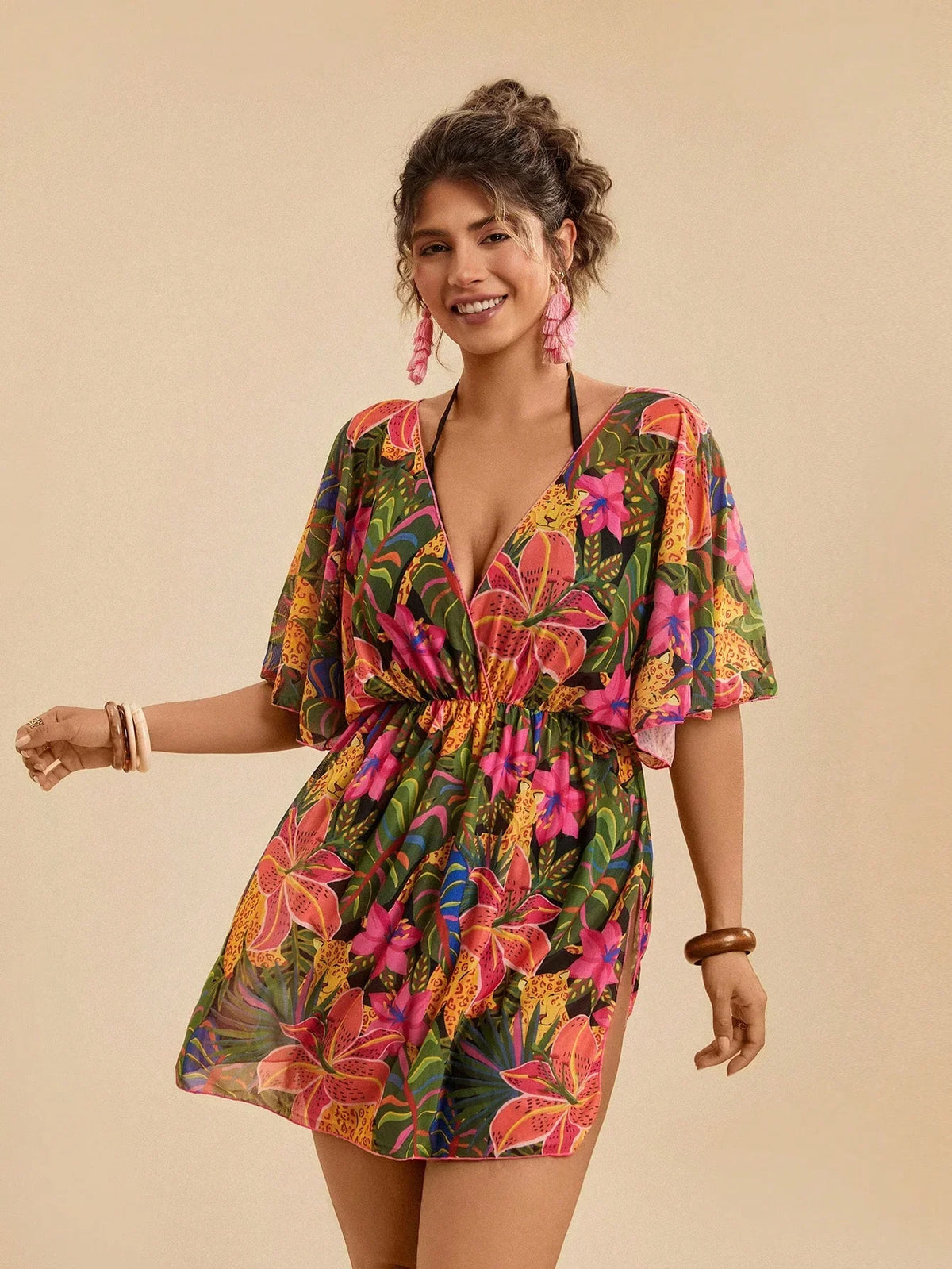Saída de Praia Plus Size Cruzada Tie Back