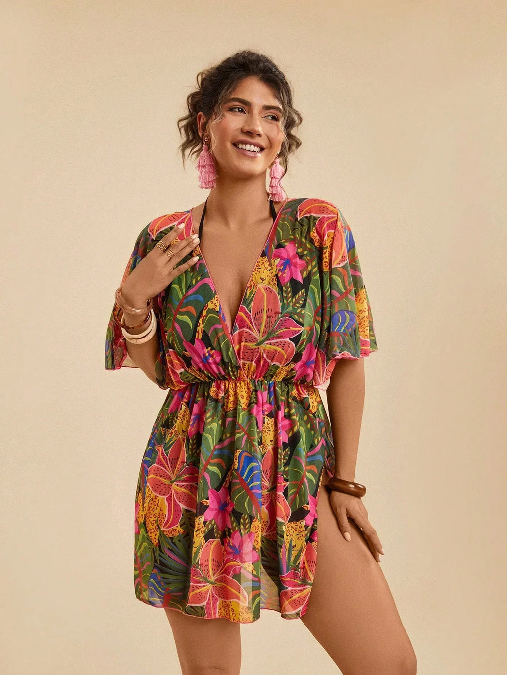 Saída de Praia Plus Size Cruzada Tie Back