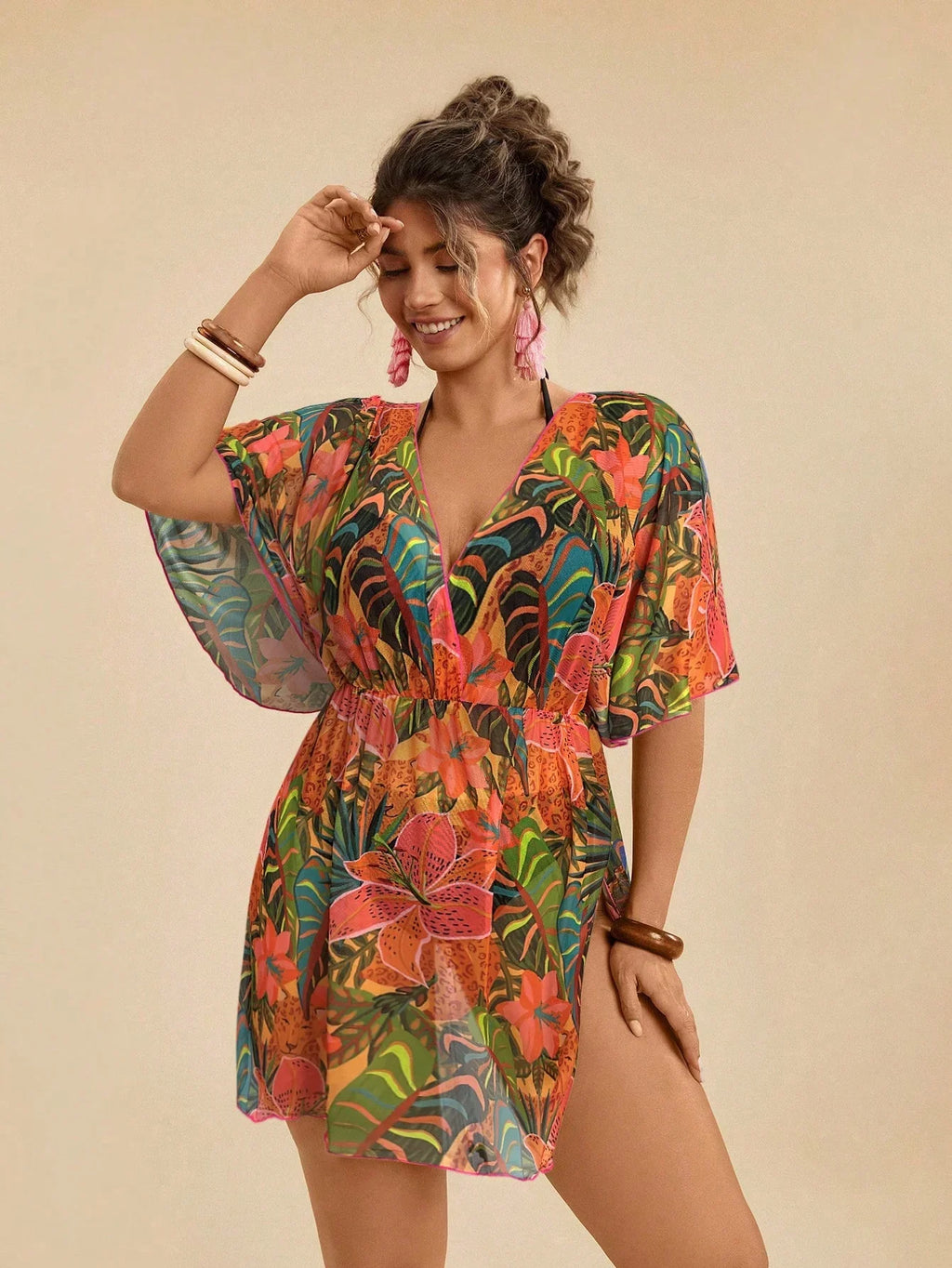 Saída de Praia Plus Size Cruzada Tie Back