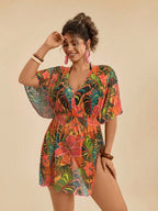 Saída de Praia Plus Size Cruzada Tie Back