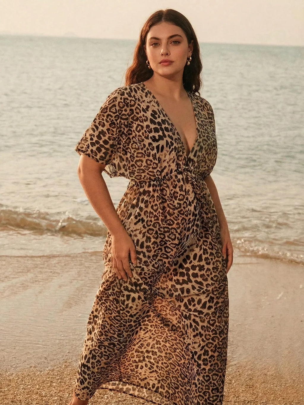 Saída de Praia Plus Size Frente Cruzada Manga 3/4
