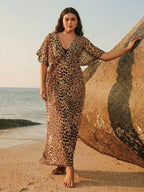 Saída de Praia Plus Size Frente Cruzada Manga 3/4