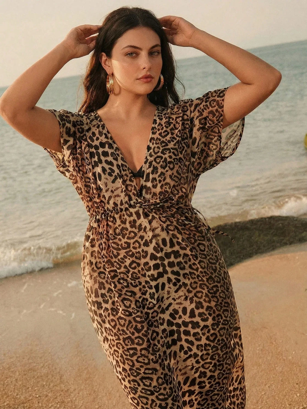 Saída de Praia Plus Size Frente Cruzada Manga 3/4
