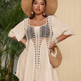 Saída de Praia Plus Size Gola Quadrada Brisa de Verão
