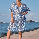 Saída de Praia Plus Size Luz da Orla com Babado