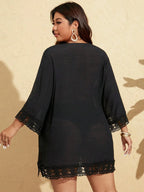 Saída de Praia Plus Size Manga 3/4 Laço Contraste