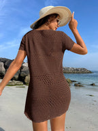 Saída de Praia Tricô Vazada Gola Redonda Manga Curta Brisa de Verão — fotografia 19 | Mar & Pérola
