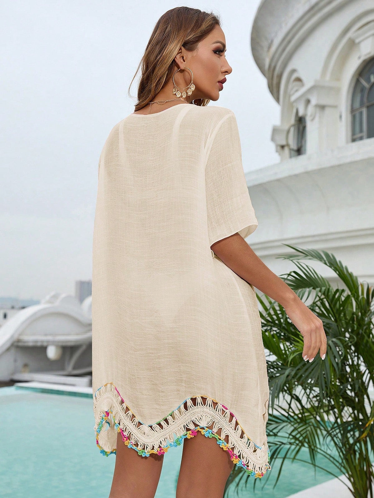 Saída de Praia Vestido Crochê Trama da Costa com Meia Manga — fotografia 6 | Mar & Pérola