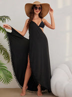 Saída de Praia Vestido Longo Cruzado Azul-Marinho Brisa de Verão — fotografia 3 | Mar & Pérola