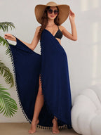 Saída de Praia Vestido Longo Cruzado Azul-Marinho Brisa de Verão — fotografia 16 | Mar & Pérola