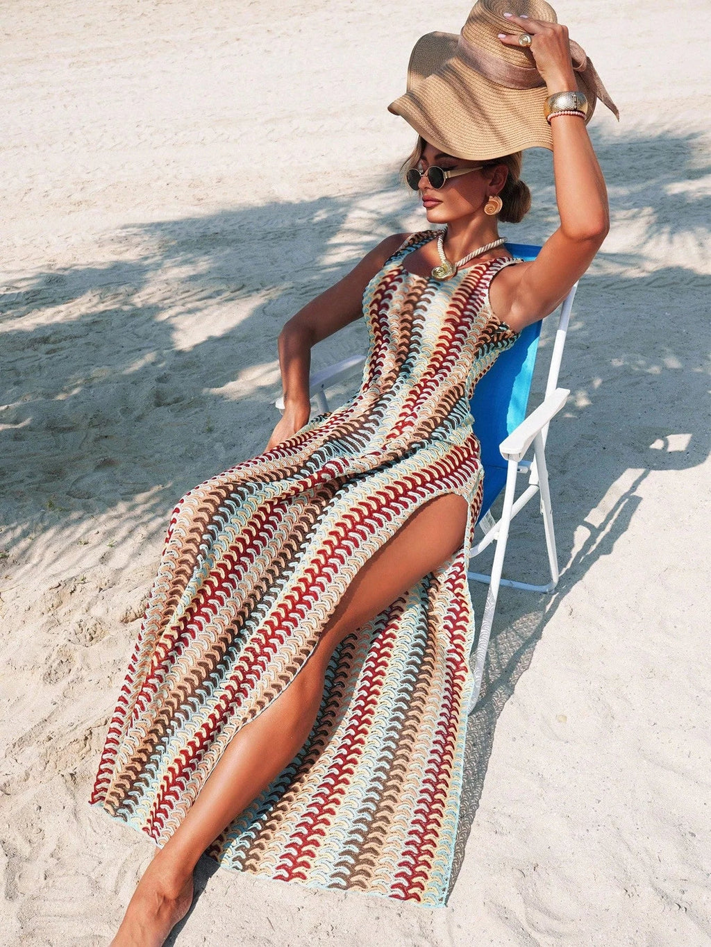 Saída de Praia Vestido Longo Listrado Ritmo da Costa com Abertura Lateral — fotografia 3 | Mar & Pérola