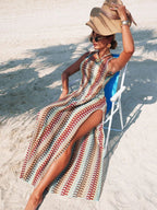 Saída de Praia Vestido Longo Listrado Ritmo da Costa com Abertura Lateral — fotografia 3 | Mar & Pérola