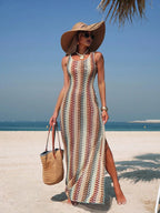 Saída de Praia Vestido Longo Listrado Ritmo da Costa com Abertura Lateral — fotografia 4 | Mar & Pérola