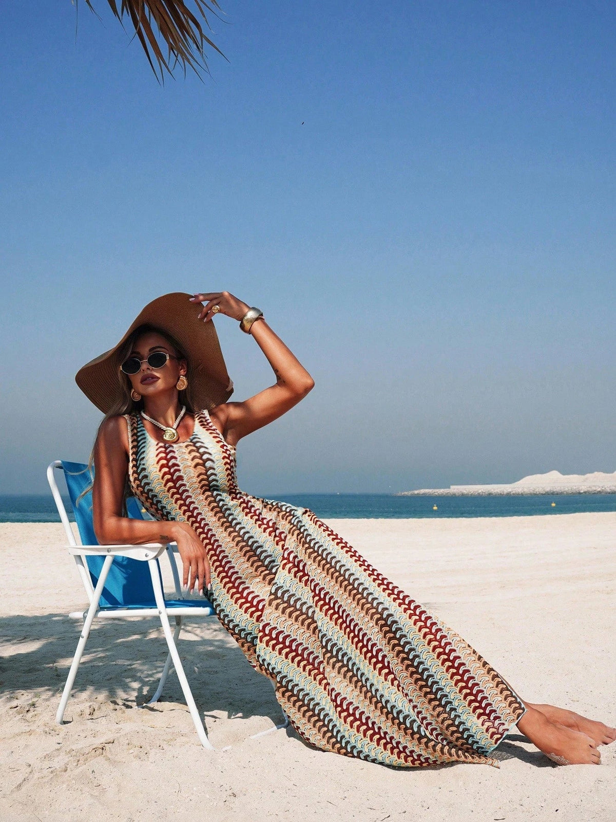 Saída de Praia Vestido Longo Listrado Ritmo da Costa com Abertura Lateral — fotografia 6 | Mar & Pérola