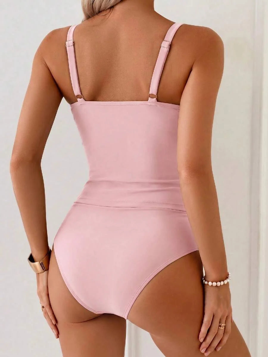 Tankini Torção Frontal Franzido Anel Dourado