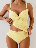 Tankini Torção Frontal Franzido Anel Dourado