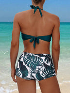 Tankini Boho Tropical Nó Frente Única Enrugado
