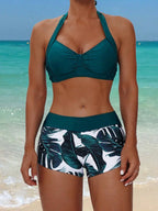 Tankini Boho Tropical Nó Frente Única Enrugado