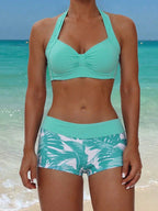 Tankini Boho Tropical Nó Frente Única Enrugado