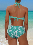 Tankini Boho Tropical Nó Frente Única Enrugado