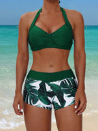 Tankini Boho Tropical Nó Frente Única Enrugado