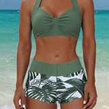 Tankini Boho Tropical Nó Frente Única Enrugado
