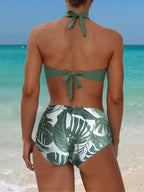 Tankini Boho Tropical Nó Frente Única Enrugado