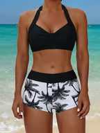 Tankini Boho Tropical Nó Frente Única Enrugado
