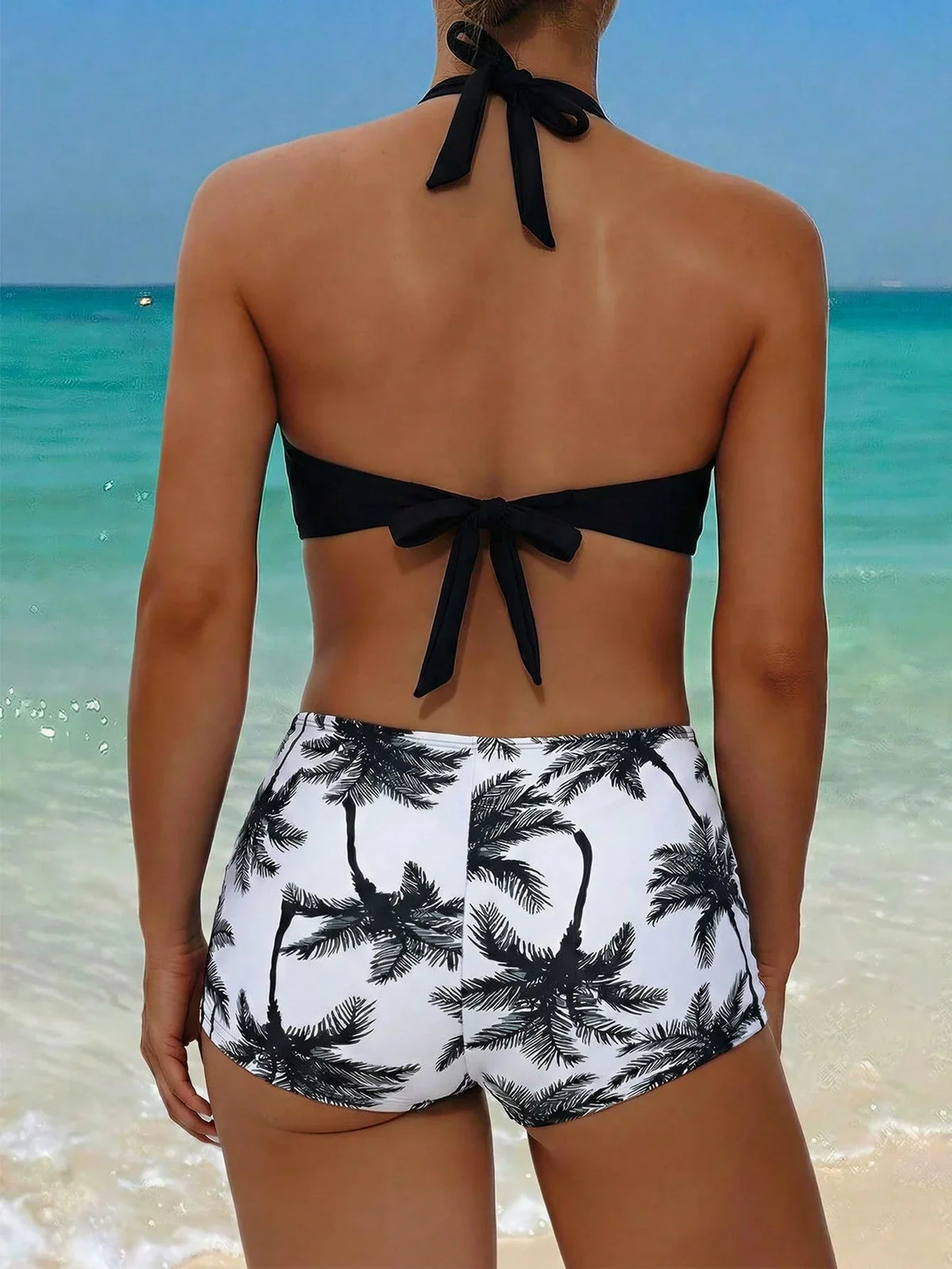 Tankini Boho Tropical Nó Frente Única Enrugado