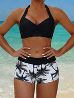Tankini Boho Tropical Nó Frente Única Enrugado