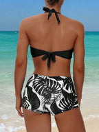 Tankini Boho Tropical Nó Frente Única Enrugado
