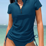 Tankini Gola Redonda Zíper Frontal Cintura Natural