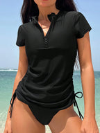 Tankini Gola Redonda Zíper Frontal Cintura Natural