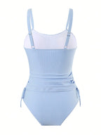 Tankini Plissado Ziguezague Nó Lateral Cordão
