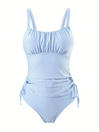 Tankini Plissado Ziguezague Nó Lateral Cordão