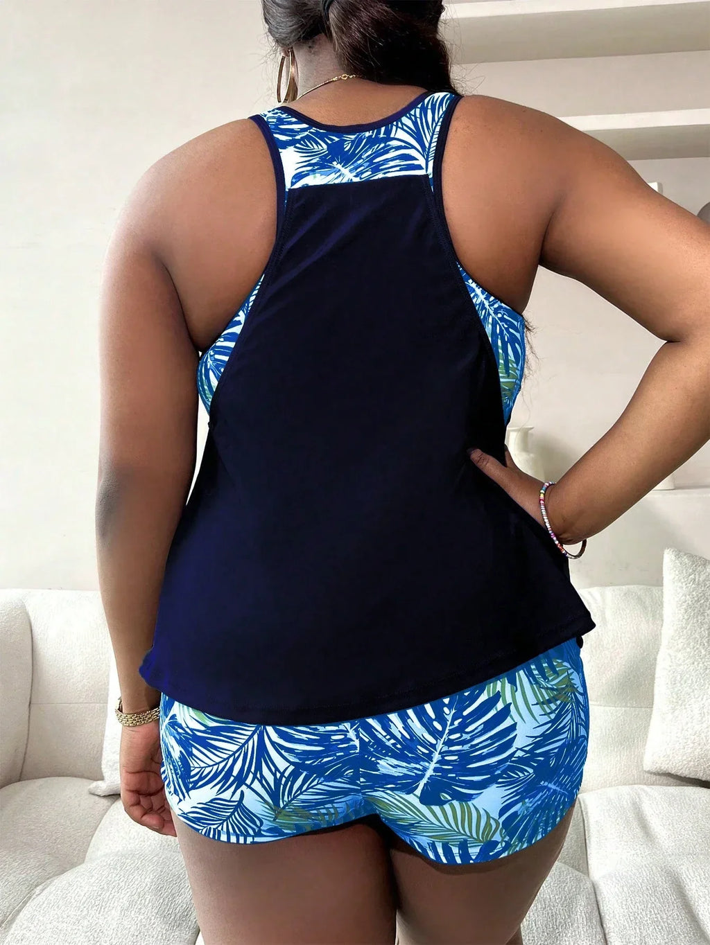 Tankini Plus Size Floral Decote U Caleçon