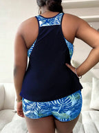 Tankini Plus Size Floral Decote U Caleçon