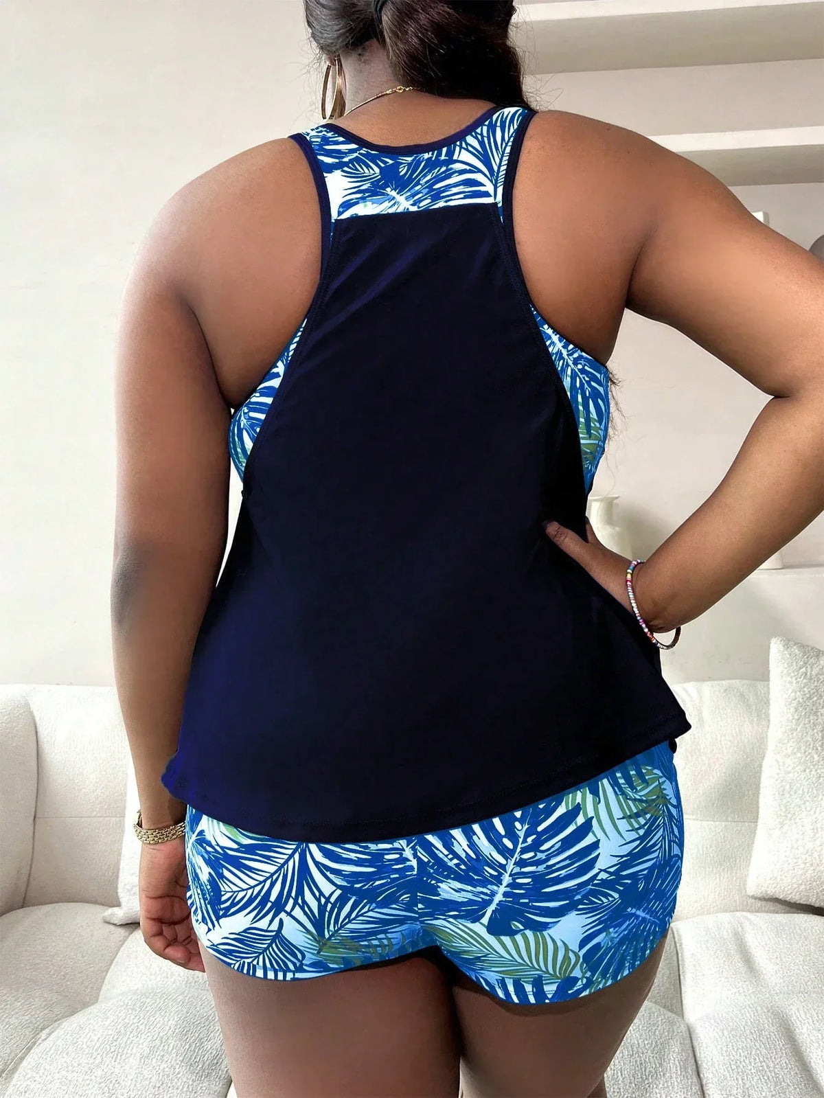 Tankini Plus Size Floral Decote U Caleçon