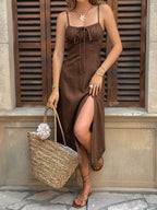 Vestido Camiseta Brisa da Ilha com Amarração e Fenda — fotografia 100 | Mar & Pérola