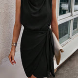 Vestido Casual de Cor Sólida Costa Serena com Amarração
