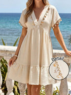 Vestido Curto Boho Orla Boho com Babado e Detalhe em Pompom — fotografia 43 | Mar & Pérola