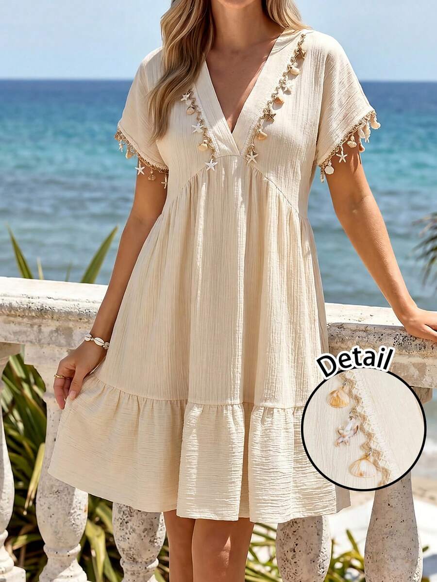Vestido Curto Boho Orla Boho com Babado e Detalhe em Pompom — fotografia 43 | Mar & Pérola