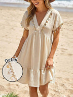 Vestido Curto Boho Orla Boho com Babado e Detalhe em Pompom — fotografia 47 | Mar & Pérola