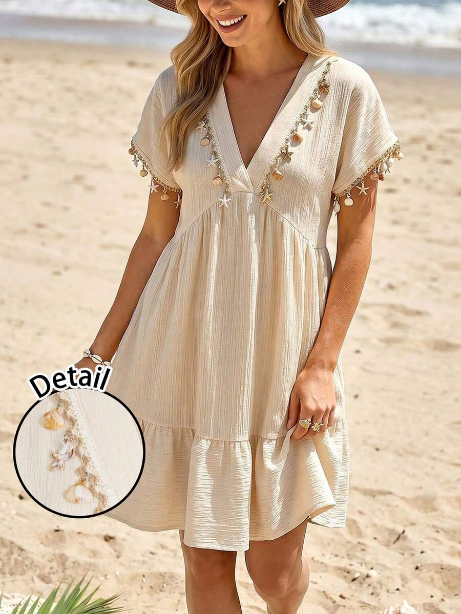 Vestido Curto Boho Orla Boho com Babado e Detalhe em Pompom — fotografia 47 | Mar & Pérola