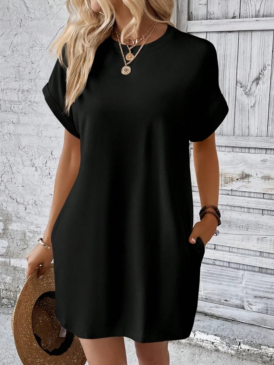 Vestido Curto Camiseta Brisa da Ilha com Bolsos e Manga Morcego — fotografia 9 | Mar & Pérola