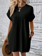Vestido Curto Camiseta Brisa da Ilha com Bolsos e Manga Morcego — fotografia 9 | Mar & Pérola